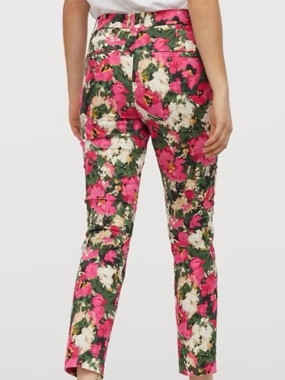 H&M| Pink, Red, White Multi Floral High-Rise Ankle Straight Leg Pants Sz 6